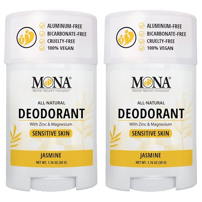 MONA BRANDS All Natural Deodorant For Women & Men | For Sensitive Skin | No Aluminum or Baking Soda | (2-Pack JASMINE 1.76 Oz each)