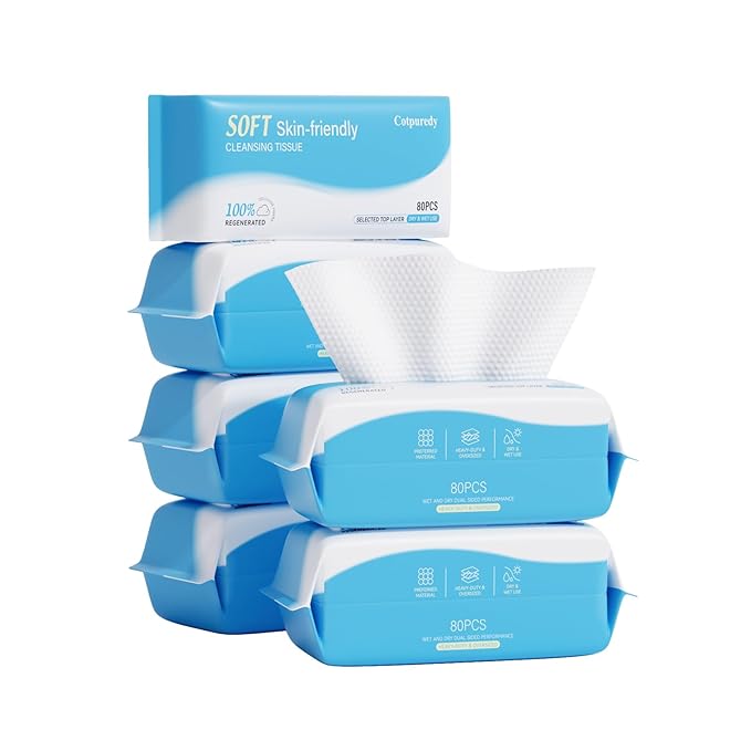 Face Towels, Disposable Biodegradable Clean Facial Towelette for Sensitive Skin, Lint- free Face Cloths for Makeup Remover, Ultra Soft Dry Wipes, Skincare Women Cleansing 480 Count (6 Packs)