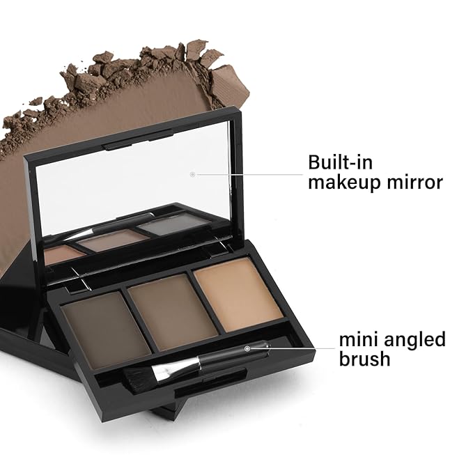 3-Color Eyebrow Powder Palette, Brow Powder Filler Kit With Mirror Brow Brush, Waterproof Neutral Eye Makeup for Women, Smudge-proof
