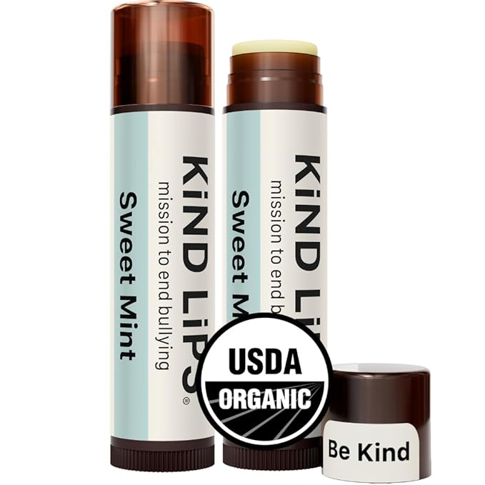 Kind Lips Organic Sweet Mint Lip Balm 2-Pack - Natural Cruelty-Free Moisturizer, Gluten-Free, Made in USA