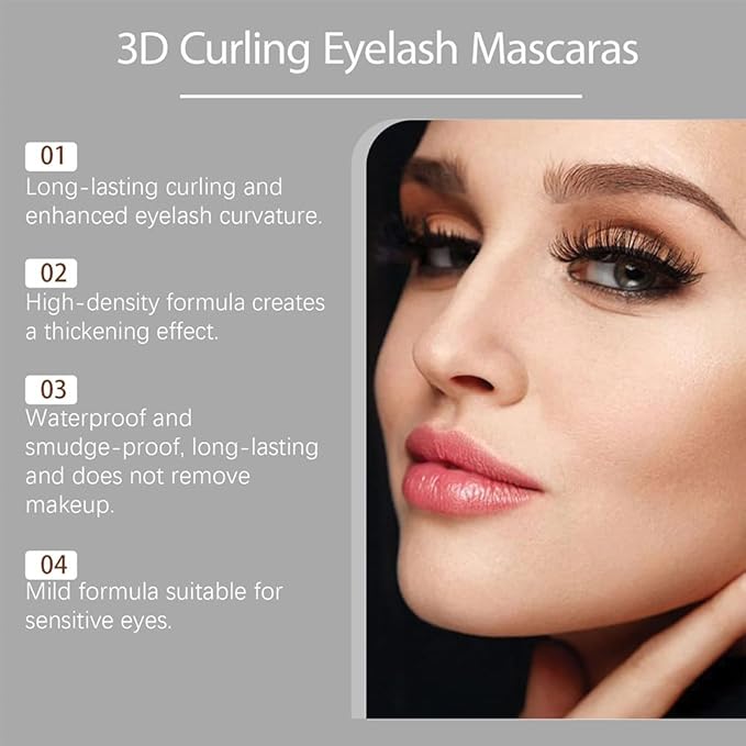 Iron Wand Mascara, 3D Curling Eyelash Mascaras, Mascara Waterproof, Waterproof Sweat-Proof & Long-Lasting, Lengthening, No Clumping (Black)