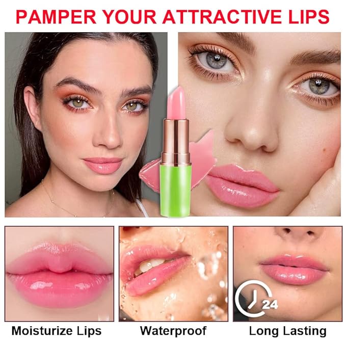 BINGBRUSH Aloe vera Color Changing Lipstick,Moisturizer Long Lasting Lip Care Magic Lip Gloss,Makeup Lipstick Set (1pc 09#Peach, A-1pc)