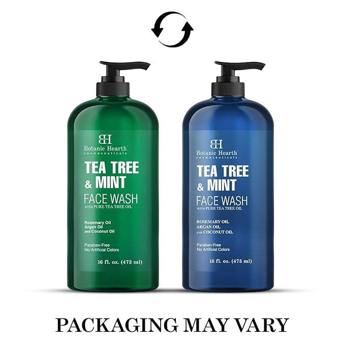 Botanic Hearth Tea Tree Face Wash With Mint | Acne Fighting, Premium, Hydrating Liquid Face Soap With Pure Tea Tree Oil | For Women And Men, Paraben Free, Fights Acne | 16 Fl Oz (Packaging May Vary)