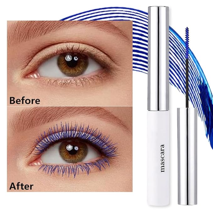 Blue mascara for eyelashes Waterproof,Royal Eyelash Mascara Long lasting Charming Voluminous Cruelty Free Vegan Eye Makeup Eyelashes for Women (Blue)