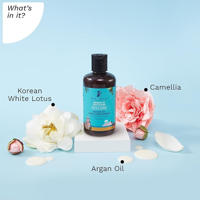 Pilgrim Argan Oil Hair Conditioner | With White Lotus & Camellia | Nourishing Formula for All Hair Types | Frizz Control, Smooth Finish, Sulfate-Free | 8.45 Fl Oz (250ml)