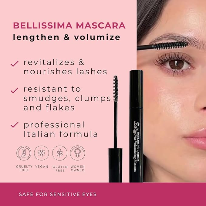 Honeybee Gardens Bellissima Volumizing Mascara In Coffee Bean, Lightweight And Bold, Non-Smudging, Vegan, Gluten-Free, Cruelty-Free, Net Wt. 0.13 oz.