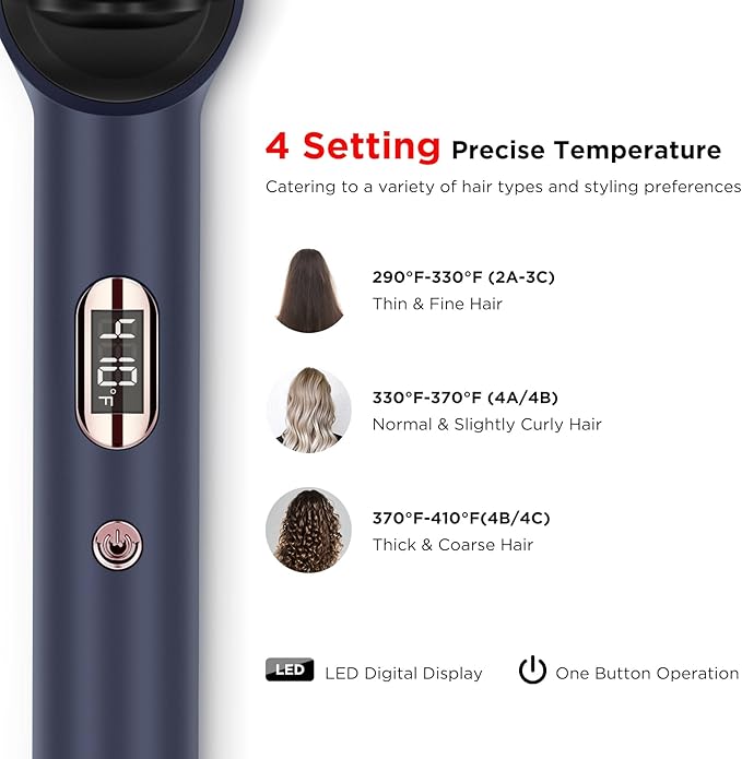 Prizm Hair Straightener Brush, 20s Fast Heating, Negative Ions Hair Straightening Brush with Less Frizz, 4 Temp Settings & LED Display, Anti-Scald Design, Gift for Women, Dual Voltage, Prussian Blue