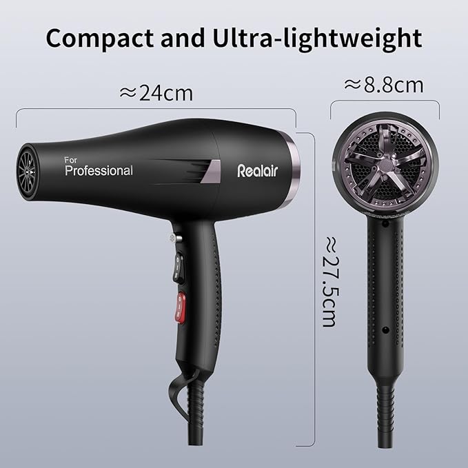 Salon Hair Dryer, Professional Blow Dryer AC Motor Fast Drying with 2 Speed, 3 Heat Setting, Cool Button, with Diffuser, Nozzle, Concentrator Comb for Curly & Straight Hair