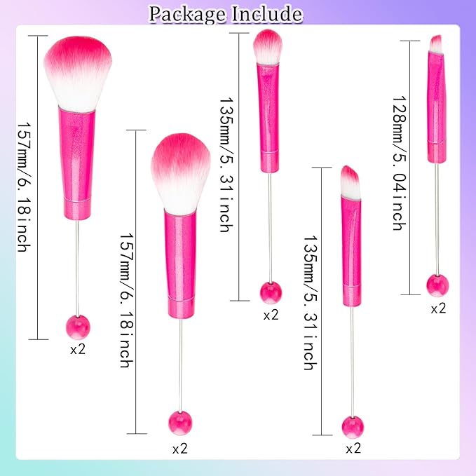 10Pieces Beadable Makeup Brushes Diy Makeup Comestic Brushes Beaded Brushes Kit for DIY Beaded Eyeshadow Brush (Beadable Makeup Brushes-10pieces=2Sets)-Rose Pink