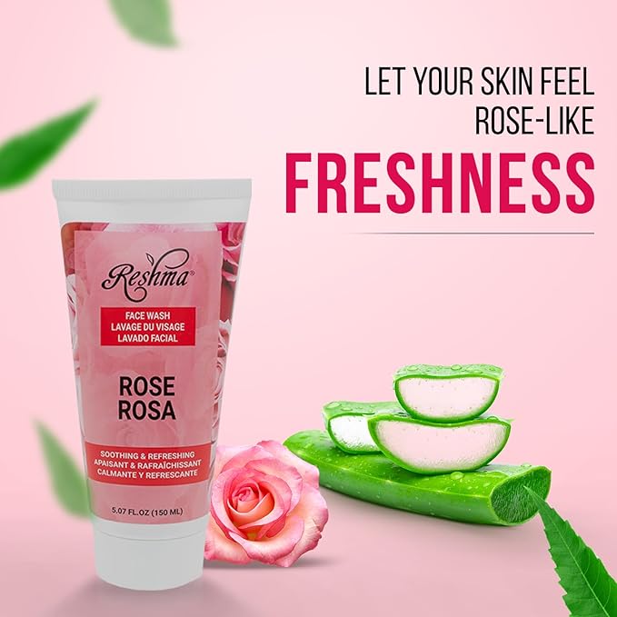 Reshma Beauty Rose Face Wash for All Skin Types & Dull, Glowing Skin and Deep Cleanser for Reviving, Nourishing & Rejuvenating, Removes Make-Up, For Daily Use, Cruelty-Free, 5.07 fl oz, Pack of 1
