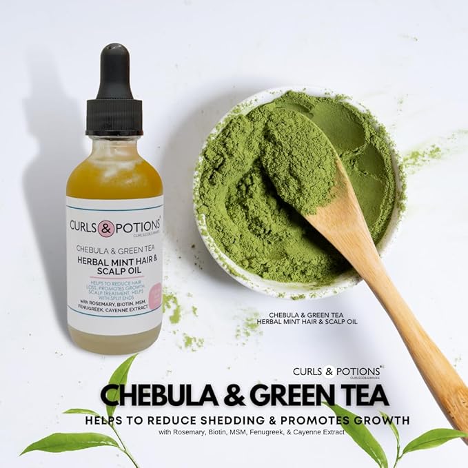 Curls & Potions Herbal Mint Hair & Scalp Oil with Chebula & Green Tea with Biotin, MSM, Hair Growth Oil