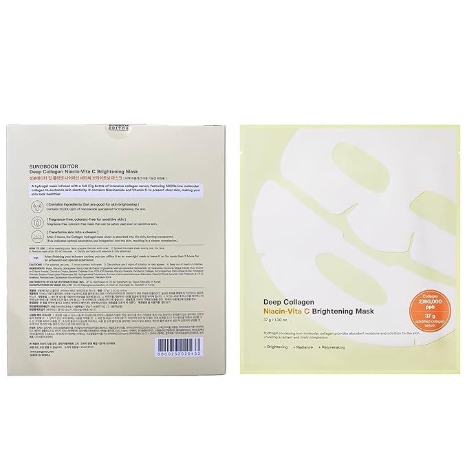 SUNGBOON EDITOR Deep Collagen Niacin-Vita C Overnight Mask | Brightening & Wrinkle Care Mask | 2,160,000PPB Collagen + Niacinamide + Vita C | Korean Skincare, 4ea