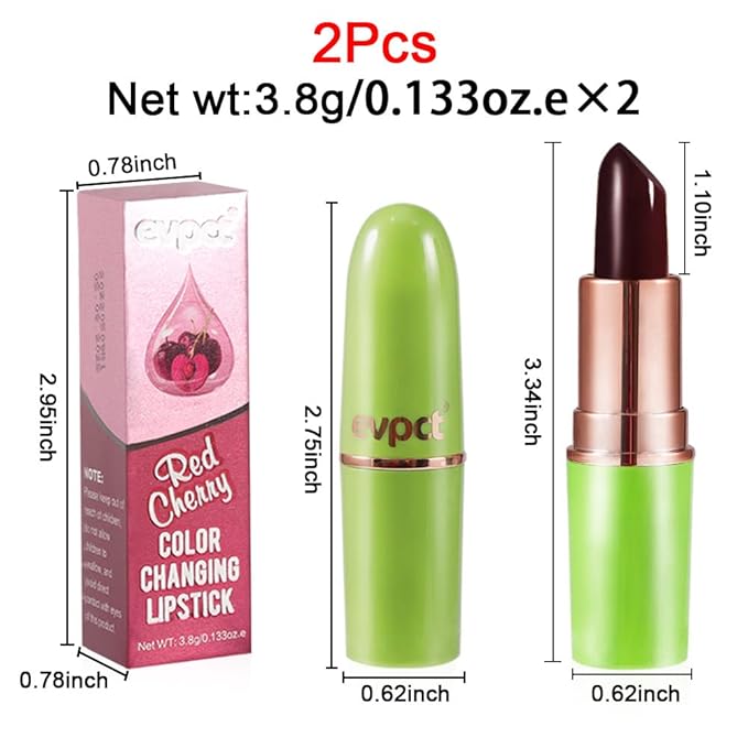 BINGBRUSH Aloe vera Color Changing Lipstick,Moisturizer Long Lasting Lip Care Magic Lip Gloss,Makeup Lipstick Set (2 Pcs Red Cherries, 2 Count (Pack of 1))