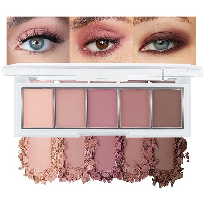 Nude Matte Eyeshadow Palette Makeup, 5 Natural Neutral Nude Brown Faded Rose Colors Eye Shadow Palette, Long Wearing Waterproof Professional Eye Makeup (04#, Pack of 1)