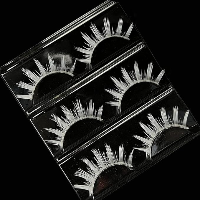 White False Eyelashes for Halloween, Anime Cosplay, Masquerade, Easter Costume Party - Natural Looking Eye Lashes Extension Tools (MQ11-14mm)