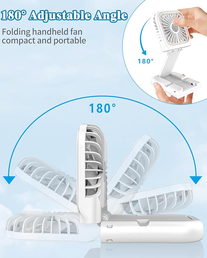 Handheld Fan Rechargeable,Portable Fan Battery Operated with LED Display,Mini Small Hand Foldable Fans with Power Bank,4000mAh Travel Personal Fans,Makeup LashFan for Girls Women Kids