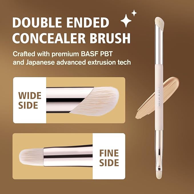 Base Perfection Duo - Foundation Brush & Double-Ended Concealer Brush Set with Skin-Friendly Bristles，Perfect for Blending Liquid,Buffing,Cream,Sculpting,Mineral Makeup(LC01 + LC02)