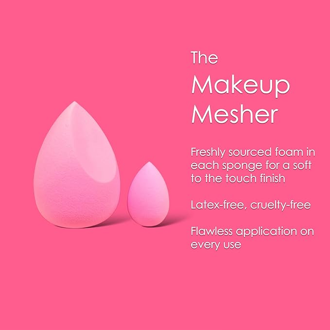 The Makeup Mesher- 2 Piece Makeup Blender Cruelty & Latex-Free, Streak-Free Highly Dense Large and Mini Travel Beauty Sponge from GK (1, Hot Pink)