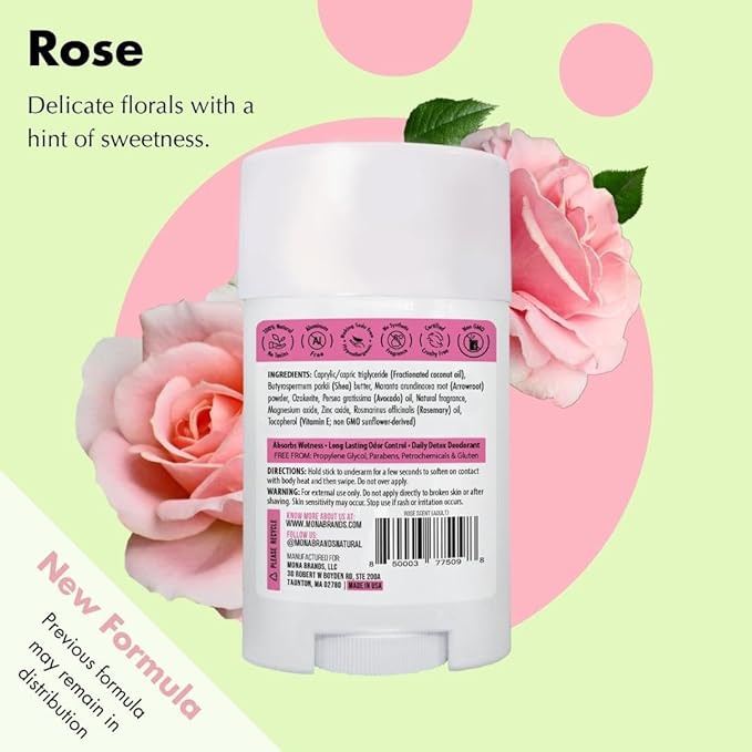 MONA BRANDS All Natural Deodorant For Women & Men | For Sensitive Skin | No Aluminum or Baking Soda | (2-Pack ROSE 1.76 Oz each)