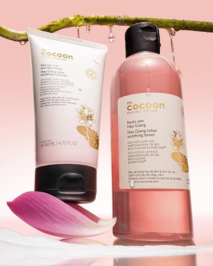 Hau Giang Lotus Soothing Cleanser - Gentle Facial Wash for Sensitive Skin, Natural Lotus Extract, Hydrating & Moisturizing, Protects Moisture Barrier, 100% Vegan