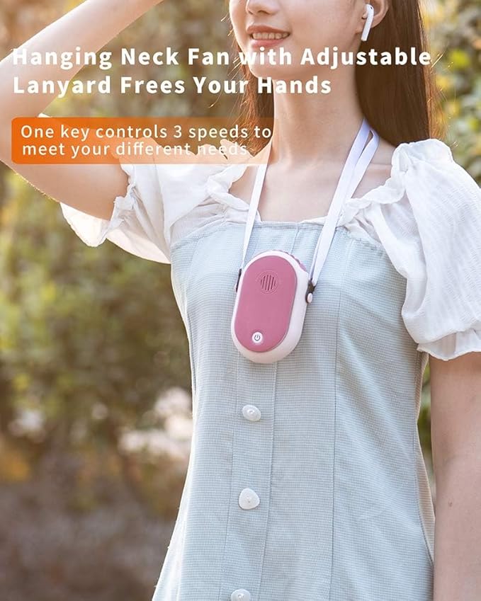 Portable Hanging Neck Fan Rechargeable Necklace Fan with Adjustable Lanyard 3 Speed Wearable Mini USB Personal Fan for Eyelash Women Kids Girls Men Outdoor Travel Camping Park (pink)
