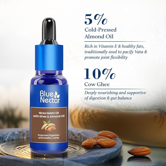 Blue Nectar Ayurveda Nabhi Oil with Ghee & Almond Oil | Belly Button Oil for Digestion & Joint Health | 100% Natural & Herbal (21 Herbs, 1 fl oz)
