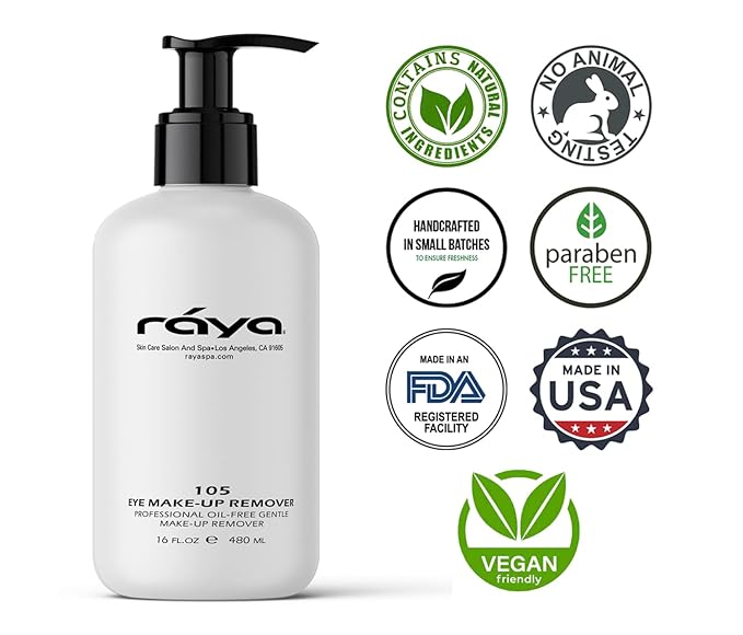 Raya Eye Make-Up Remover 16 oz (105) | Oil-Free, Make-Up Removing Cleansing Fluid | Gently Removes Non-Water-Proof Mascara | Great For Sensitive Skin