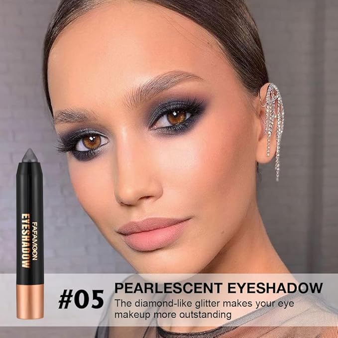 Monochrome Cream Shimmer Glitter Eyeshadow Pencil Stick for Women, Shimmer Black Eye Shadow Eyeliner Pencil Sticks Makeup, sombras para ojos, Waterproof, Vegan & Cruelty-Free, 06#