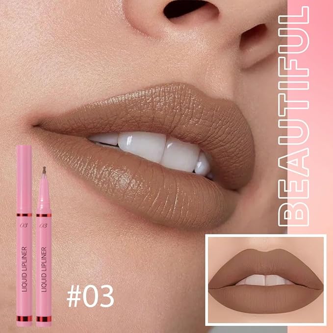 Mocha Brown Liquid Lip Liner Stain, 24 Hour Longwear Matte Lip Tint Liner, Waterproof Transfer-proof Lip Lipstick Lip Liner, All Day Stay Lip Stain 03#