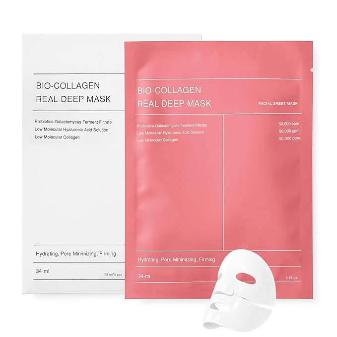 Hydrating Collagen Facial Sheet Mask – Deep Moisture, Pore Care, Firming, Elasticity Boost, Overnight Skin Rejuvenation – 4ea x 1.19oz Masks (34g)