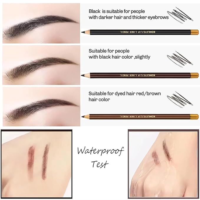 5Pcs Wooden Hard-Core Eyebrow Pencils for Women, Dark Brown Eyebrow and Eyeliner Pencil, Long Lasting Waterproof and Sweat-Proof, Beginner Makeup Brow Pencil, Create a Natural Eye Brow