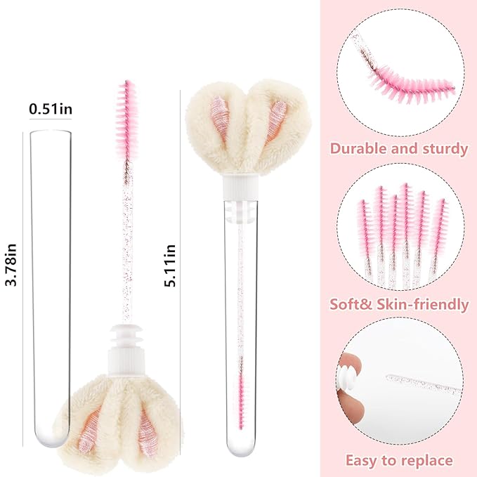 20 PCS Disposable Mascara Wand Tube Sets Tube Rabbit Ear Lash Spoolies For Eyelash Extensions Mascara Brush Disposable Empaty Eyebrow Brush Applicators Makeup Tool (Style#4)