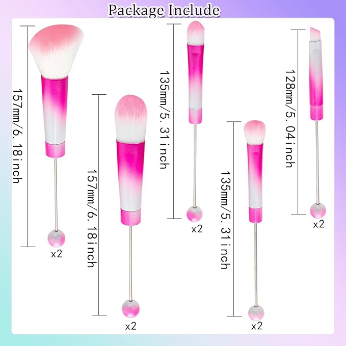 10Pieces Beadable Makeup Brushes Diy Makeup Comestic Brushes Beaded Brushes Kit for DIY Beaded Eyeshadow Brush (Beadable Makeup Brushes-10pieces=2Sets)-Tiedye Rose Pink