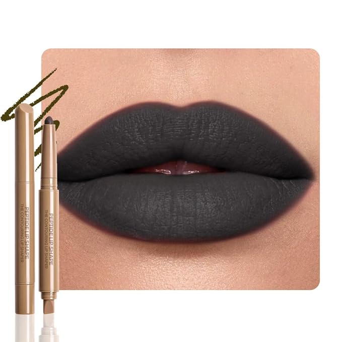 Plump Matte Crayon Lip Liner Pencil, Deep Green Lip Liners Lipstick, Long-Lasting Waterproof Creamy Formula, With Silicone Smudger for Define Contours & Sculpting Lip, 0.75g/0.026oz