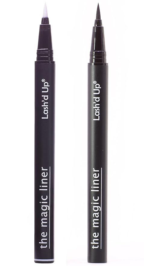 Lash'd Up Glue Liner Pen (Extra Strong, Clear & Black) Magic Self-Adhesive Eyeliner Full-size 0.032 Oz. (2 PCS, Clear & Black, Extra Strong)