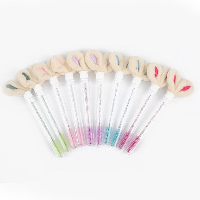 20pcs Disposable Glitter Cleaning Spoolie Brushes Empty Mascara Wands Tubes Faux Fur Ball Keyring Makeup Tool Applicator Set (Style#5)