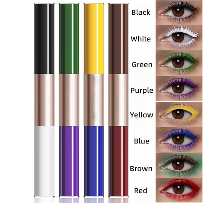 Waterproof Colorful Mascara with Small Brush, 1 Mascara with 2 Colors, Multi-Color, 2 Brush 2 Colors, Smudge-Proof, Long-Lasting, Volume and Lengthening, No Clumping (Green & Purple)