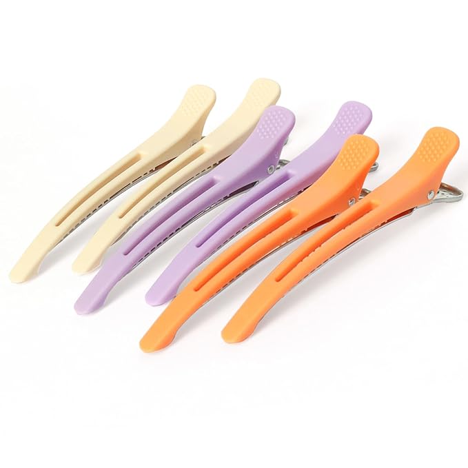 Hair Clips for Styling - 6 pcs No Crease Hair Clips for Women - Non Slip Duck Billed Hair Roller Clips with Silicone Band - Salon Hair Sectioning Clips
