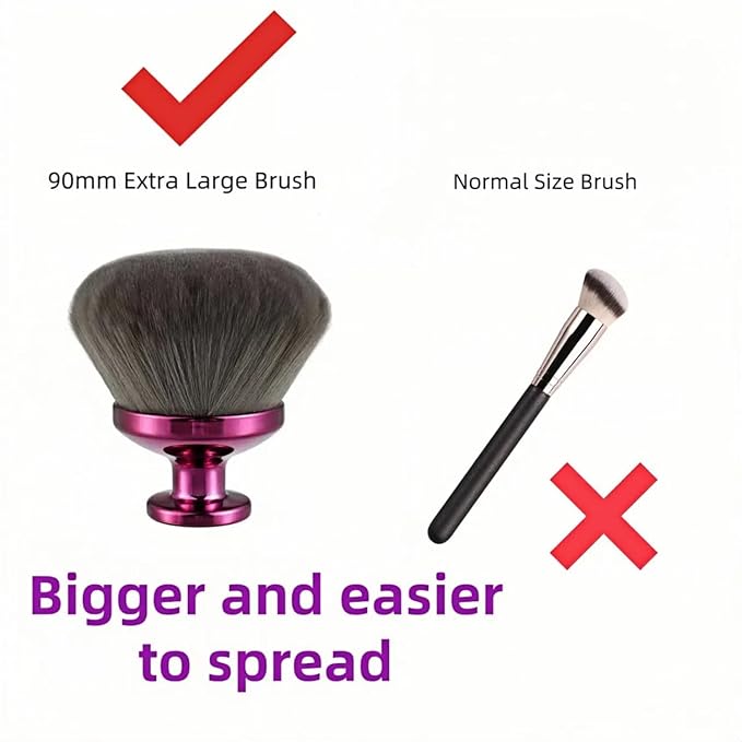 Extra Large Kabuki Brush - 90mm Wide Head for Flawless Face & Body Makeup, Self Tanner, Sunscreen. Even Application with Liquids/Creams. Wet & Dry Use - Purple