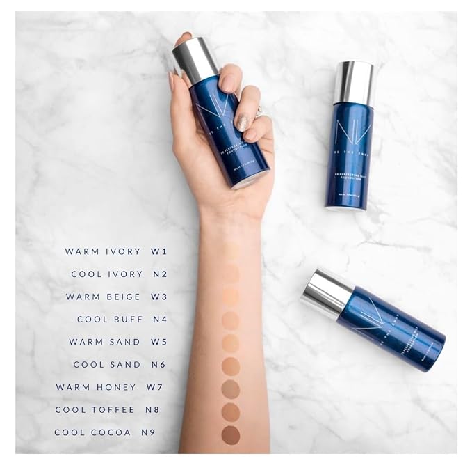 NV BB Perfecting Mist Foundation Buildable Coverage Professional Airbrush Makeup with Plant-based Stem Cell Polypeptides, Vitamins A, D, E and Aloe, 1.5 ounces, Cool Cocoa