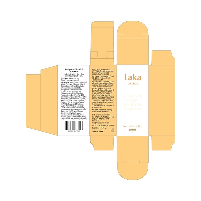 Laka Fruity Glam Lip Tint Mini, Glowing Lip Stain with Wide Color Spectrum, Hydrating & Lightweight Texture, Long-Lasting Bold Stain, Non-Sticky, Vegan, K-Beauty (124 Maro)