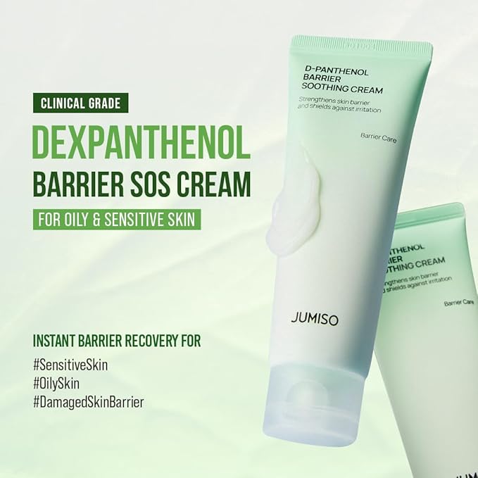 JUMISO D-Panthenol Barrier Soothing Cream - Sensitive Skin Moisturizer with Provitamin B5, 5 Types Ceramides, Centella Asiatica and Squalane - Barrier Repair Korean K-Beauty Face Cream, 2.71oz
