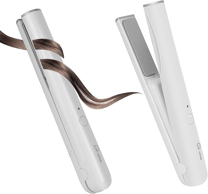 Mini Portable Cordless Hair Straightener,USB Rechargeable，Rapid Heating can Work continuously for 40 Minutes,Wireless Curling Iron for Travel (White)