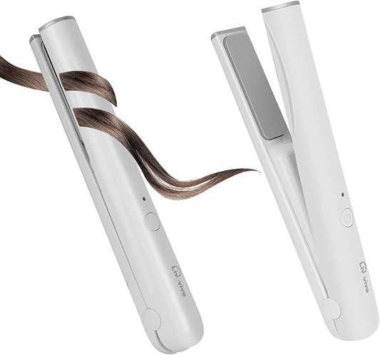 Mini Portable Cordless Hair Straightener,USB Rechargeable，Rapid Heating can Work continuously for 40 Minutes,Wireless Curling Iron for Travel (White)