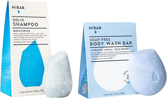 HIBAR - Hydrate Body Wash & Moisturize Shampoo Bar Bundle - Plastic, Paraben and Soap Free