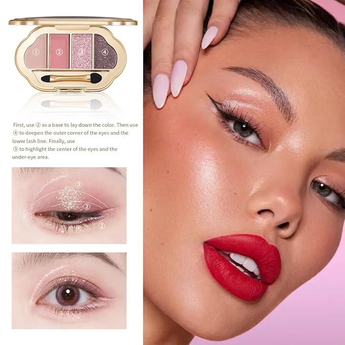 Matte Diamond Eyeshadow Palette, Shimmer Pearlescent Shades Metallic, Duo-Chrome, Glitter Sparkle and Soft Mud Textures, Natural Even Pigment for Brightening,Contouring and Multi-Look Eye Makeup-4#