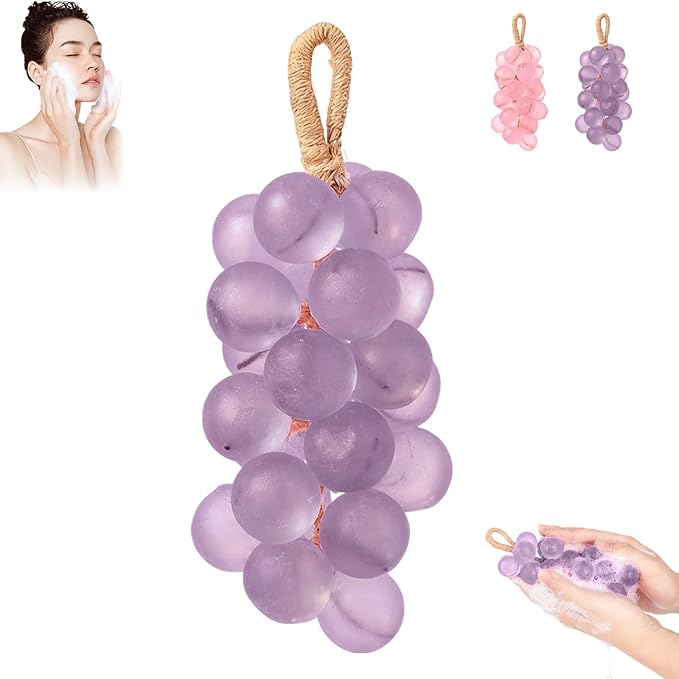 Grape Soap,Grape Soap On A Rope,Handmade Grapes Cluster Shaped Soaps for Hand Wash, Bath, Fresh Air Women Men (1, Purple)