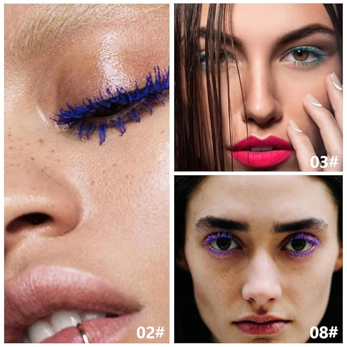 Blue purple green mascara for eyelashes Waterproof 3 pcs set,Royal Eyelash Mascara Long lasting Charming Voluminous Cruelty Free Vegan Eye Makeup Eyelashes for Women (Blue+green+purple)