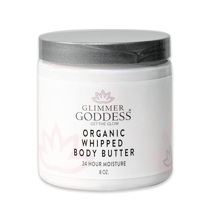 GLIMMER GODDESS Organic Whipped Body Butter for Women - Moisturizer Cream with Shea & Cocoa Butter, Almonds & Coconut Oil - Coconut Vanilla, 8oz
