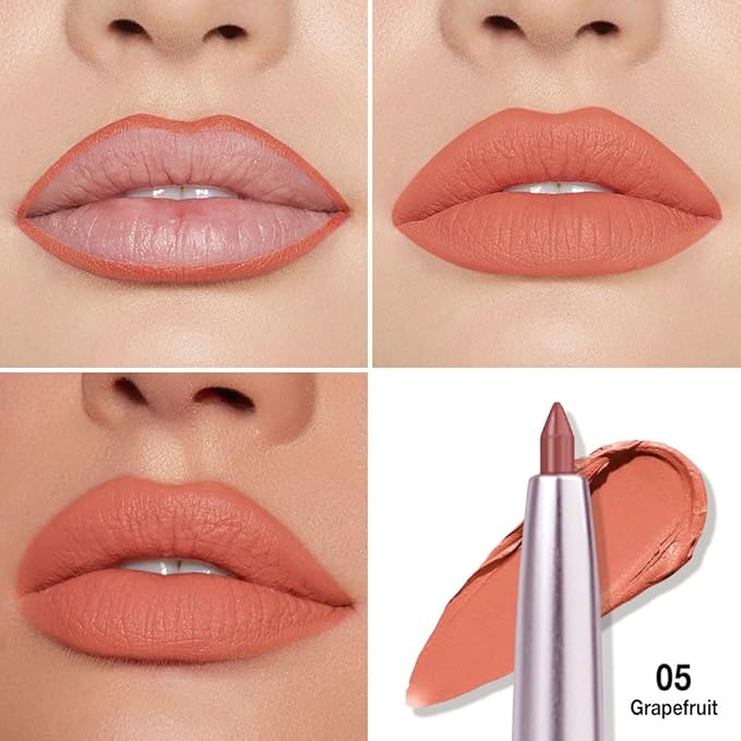 Matte Grapefruit Red Retractable Lipliner Pencil, Highly-Pigmented lip pencil, Long Lasting Waterproof Makeup Crayon for Lip Liner and Eye Liner, Smooth and Creamy, Rich Colors, Smooth Application,05#